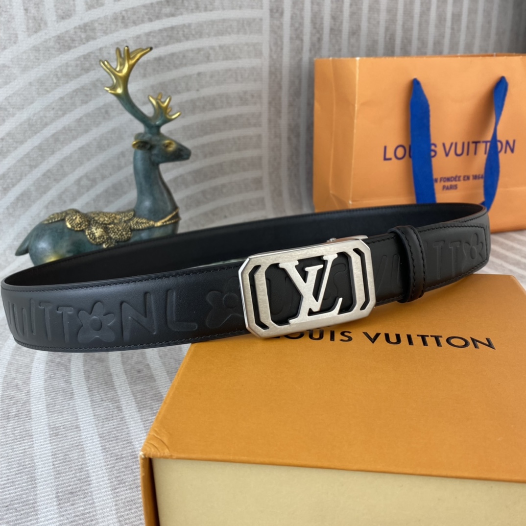 Louis Vuitton LV 特种皮腰带自动带系列 ， 五金精品不锈钢扣，手感柔软舒适 宽3.5CM