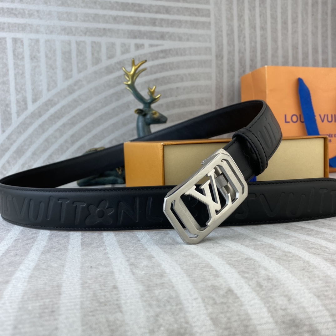 Louis Vuitton LV 特种皮腰带自动带系列 ， 五金精品不锈钢扣，手感柔软舒适 宽3.5CM