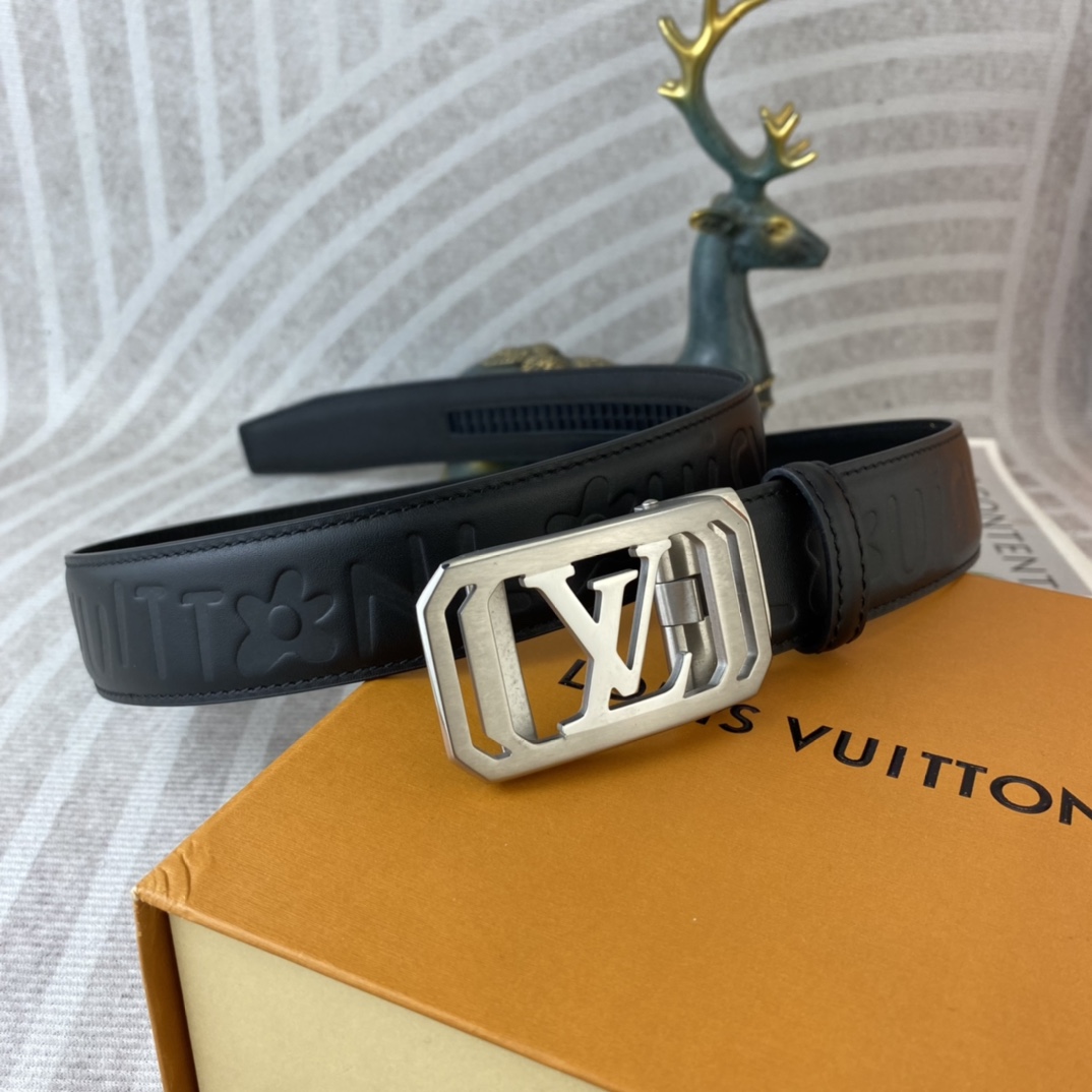 Louis Vuitton LV 特种皮腰带自动带系列 ， 五金精品不锈钢扣，手感柔软舒适 宽3.5CM