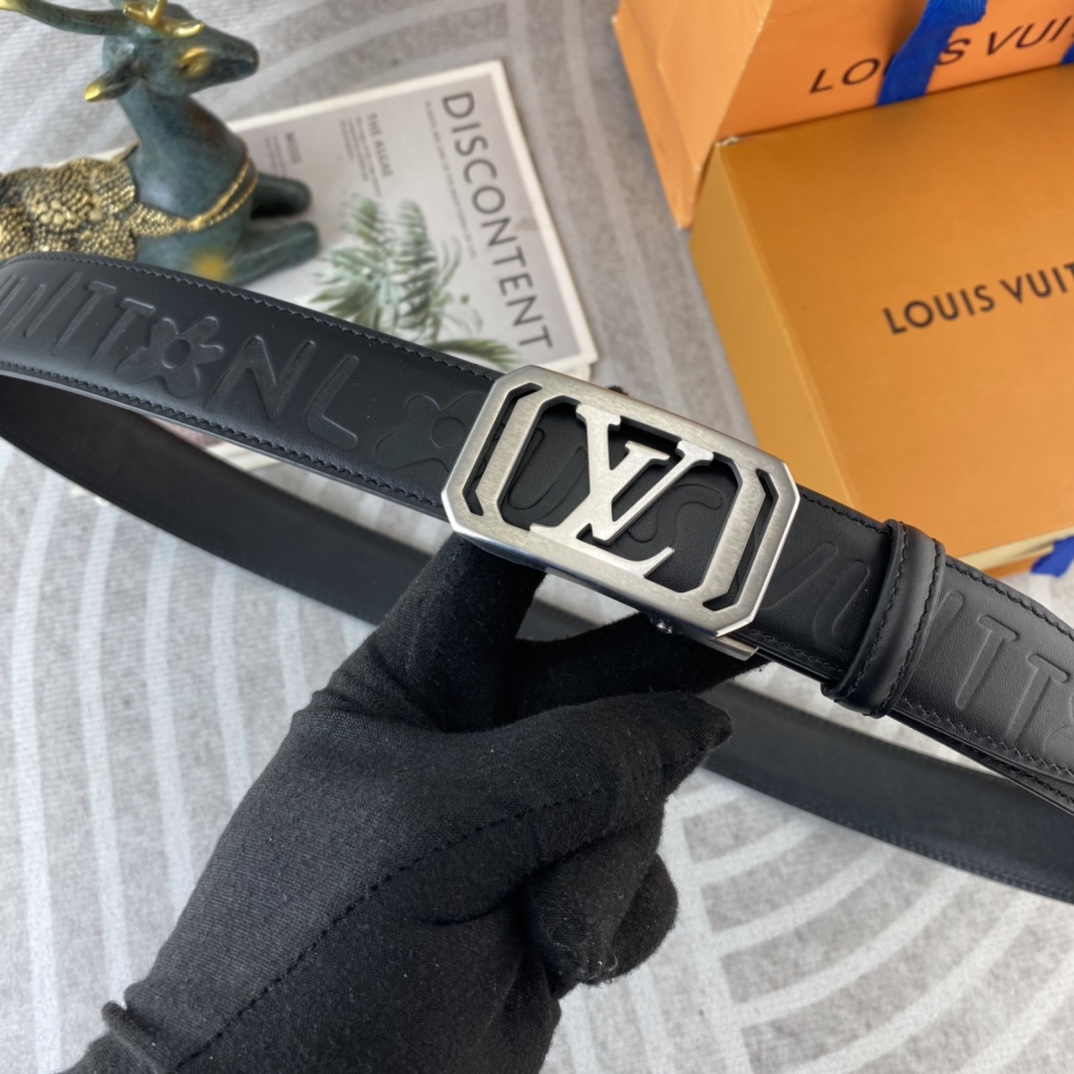 Louis Vuitton LV 特种皮腰带自动带系列 ， 五金精品不锈钢扣，手感柔软舒适 宽3.5CM