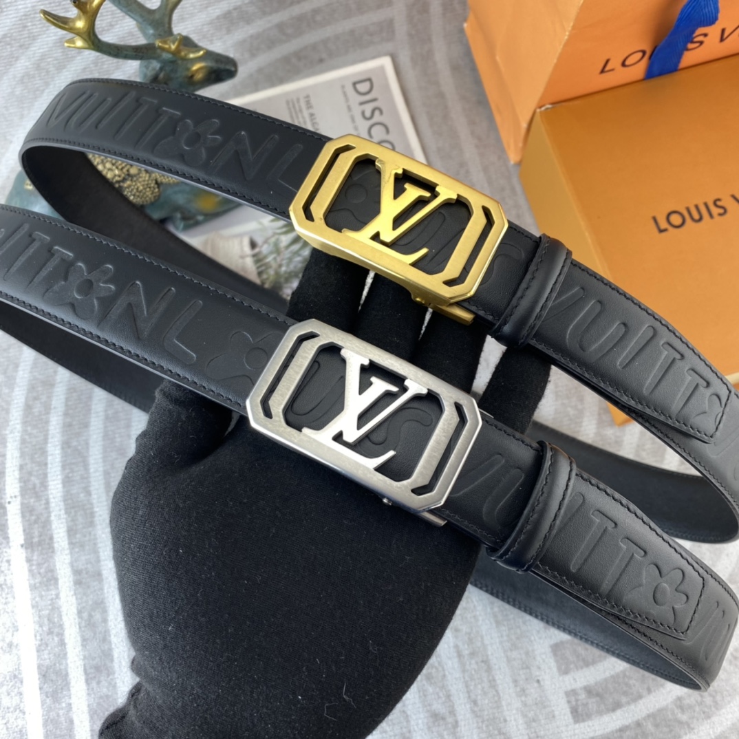 Louis Vuitton LV 特种皮腰带自动带系列 ， 五金精品不锈钢扣，手感柔软舒适 宽3.5CM