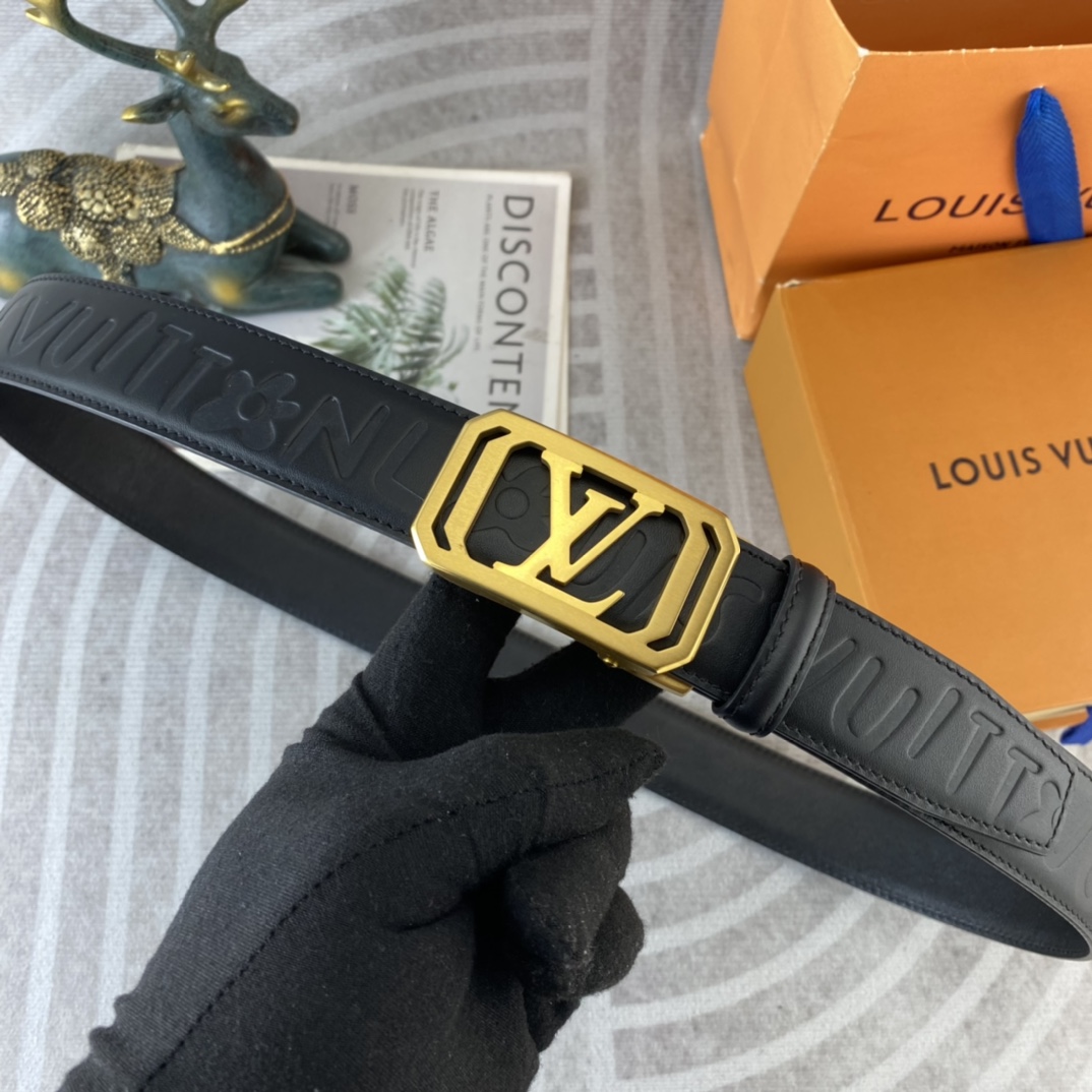 Louis Vuitton LV 特种皮腰带自动带系列 ， 五金精品不锈钢扣，手感柔软舒适 宽3.5CM