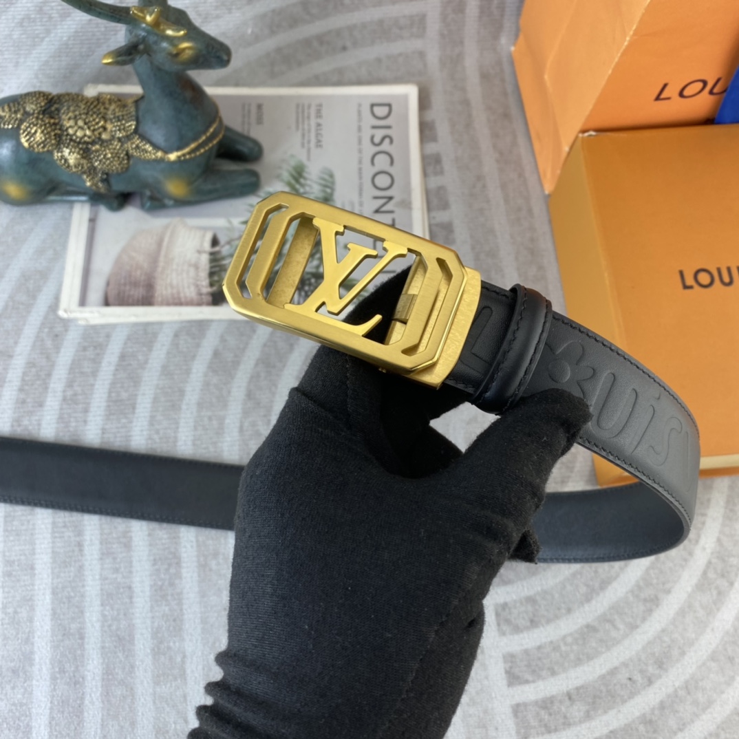 Louis Vuitton LV 特种皮腰带自动带系列 ， 五金精品不锈钢扣，手感柔软舒适 宽3.5CM