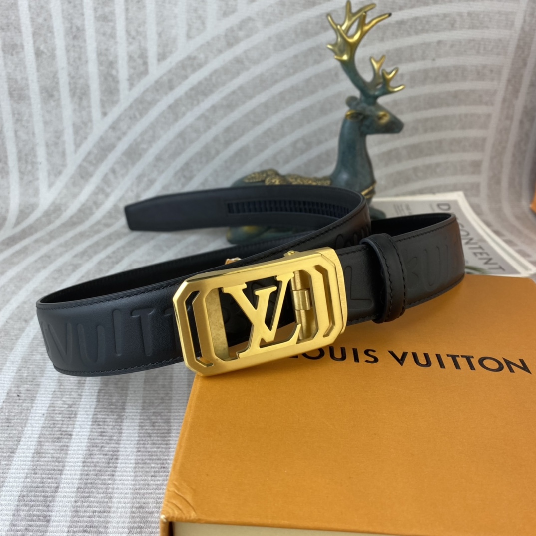 Louis Vuitton LV 特种皮腰带自动带系列 ， 五金精品不锈钢扣，手感柔软舒适 宽3.5CM