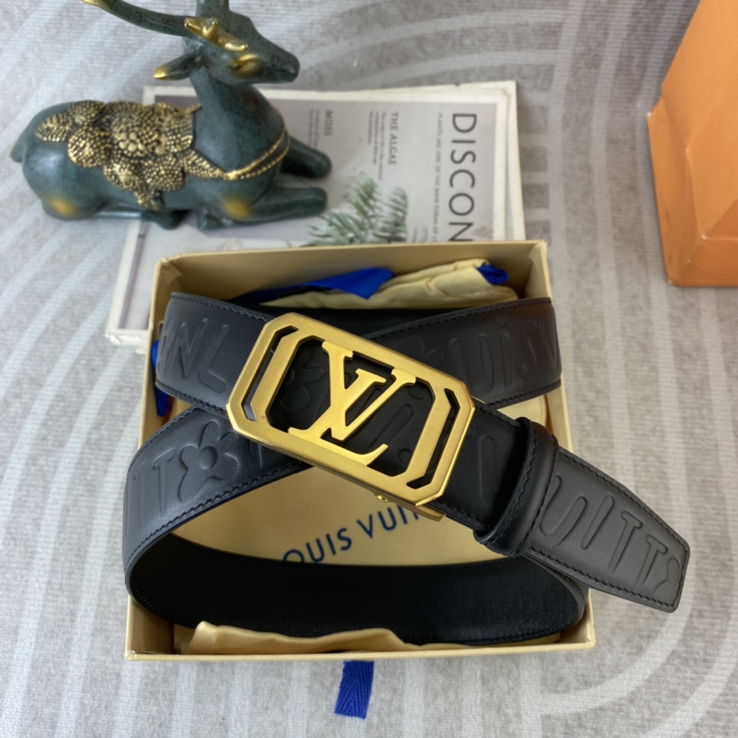 Louis Vuitton LV 特种皮腰带自动带系列 ， 五金精品不锈钢扣，手感柔软舒适 宽3.5CM