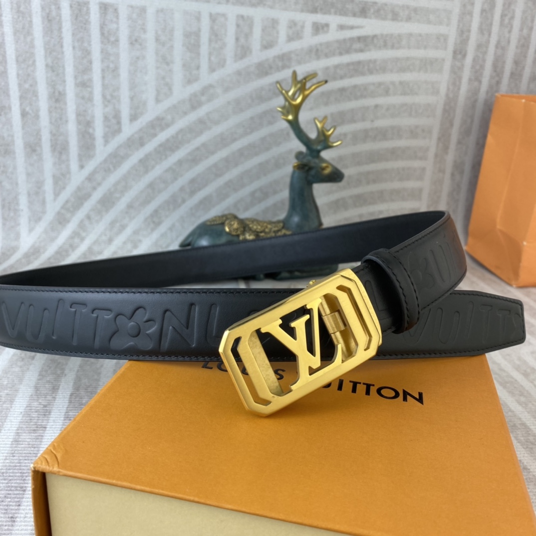 Louis Vuitton LV 特种皮腰带自动带系列 ， 五金精品不锈钢扣，手感柔软舒适 宽3.5CM