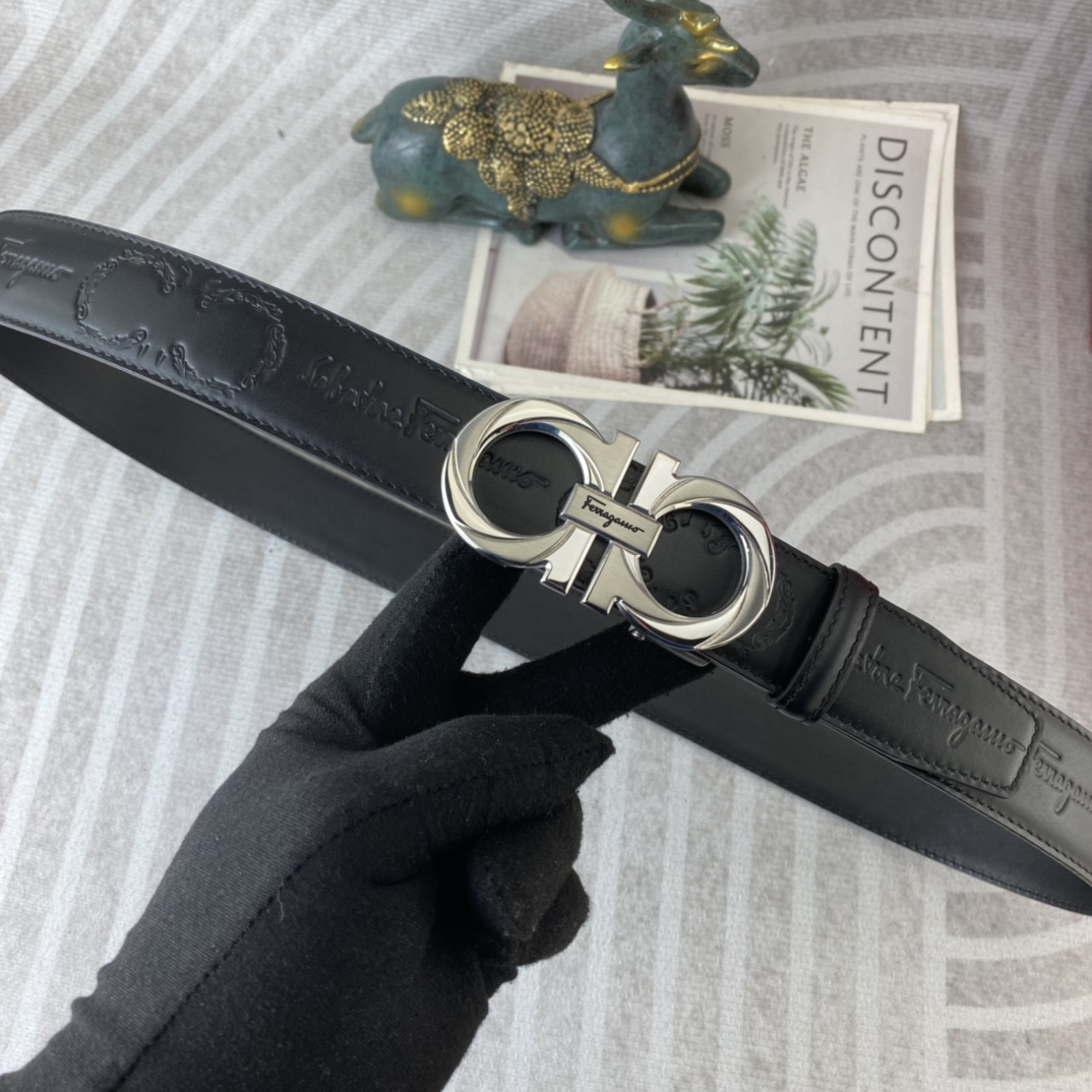 Ferragamo 菲拉格慕 特种皮腰带自动带系列 ， 五金精品不锈钢扣，手感柔软舒适 宽3.5CM