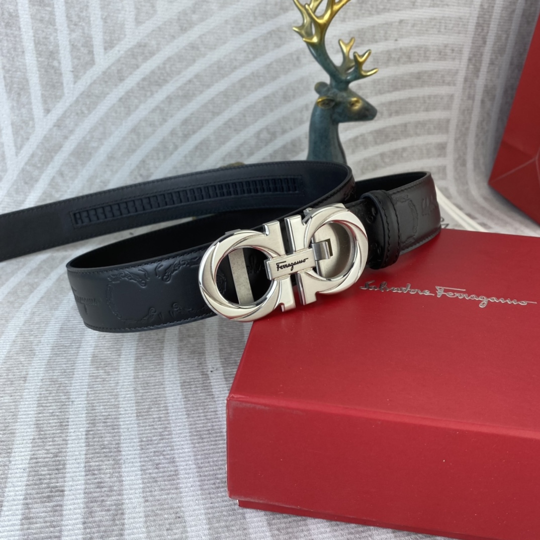 Ferragamo 菲拉格慕 特种皮腰带自动带系列 ， 五金精品不锈钢扣，手感柔软舒适 宽3.5CM