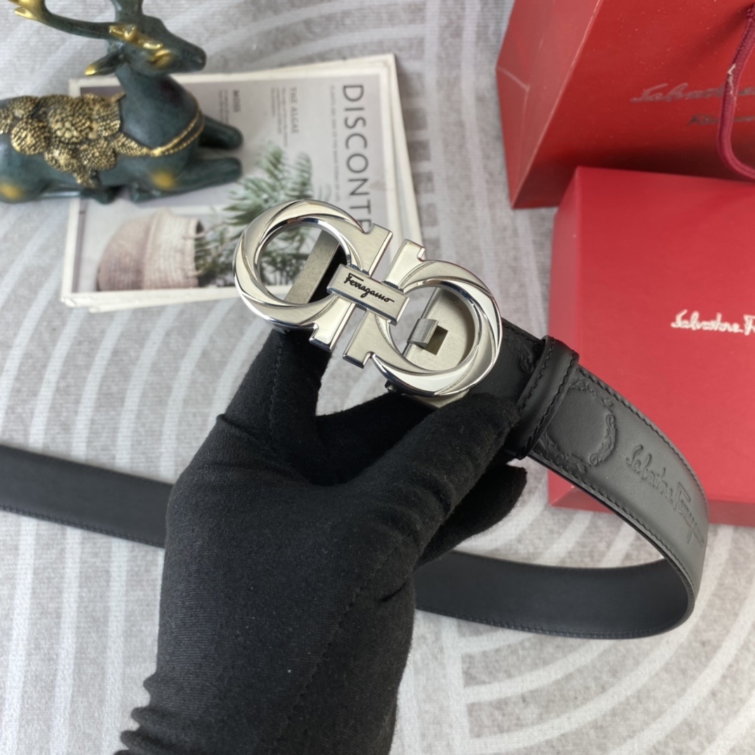 Ferragamo 菲拉格慕 特种皮腰带自动带系列 ， 五金精品不锈钢扣，手感柔软舒适 宽3.5CM