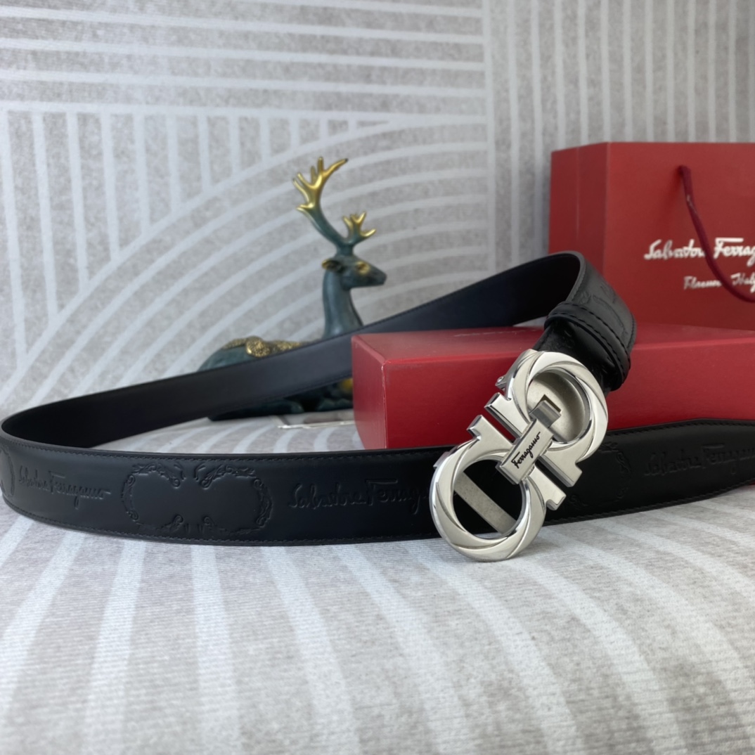 Ferragamo 菲拉格慕 特种皮腰带自动带系列 ， 五金精品不锈钢扣，手感柔软舒适 宽3.5CM