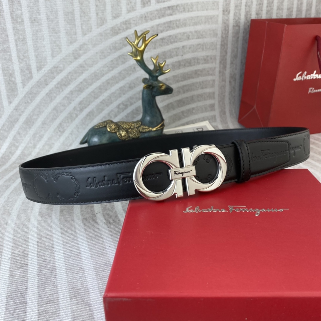 Ferragamo 菲拉格慕 特种皮腰带自动带系列 ， 五金精品不锈钢扣，手感柔软舒适 宽3.5CM