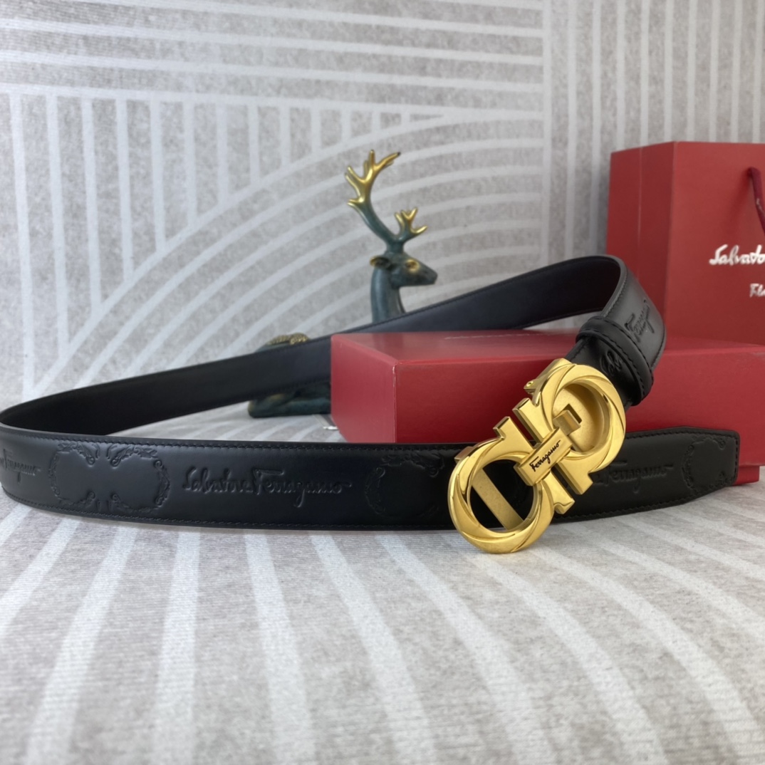 Ferragamo 菲拉格慕 特种皮腰带自动带系列 ， 五金精品不锈钢扣，手感柔软舒适 宽3.5CM
