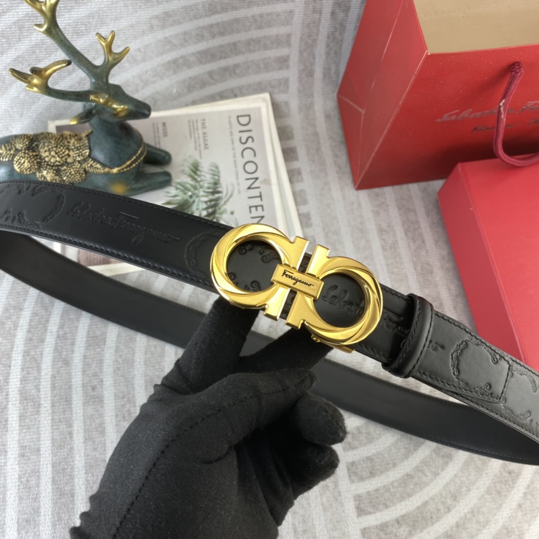 Ferragamo 菲拉格慕 特种皮腰带自动带系列 ， 五金精品不锈钢扣，手感柔软舒适 宽3.5CM