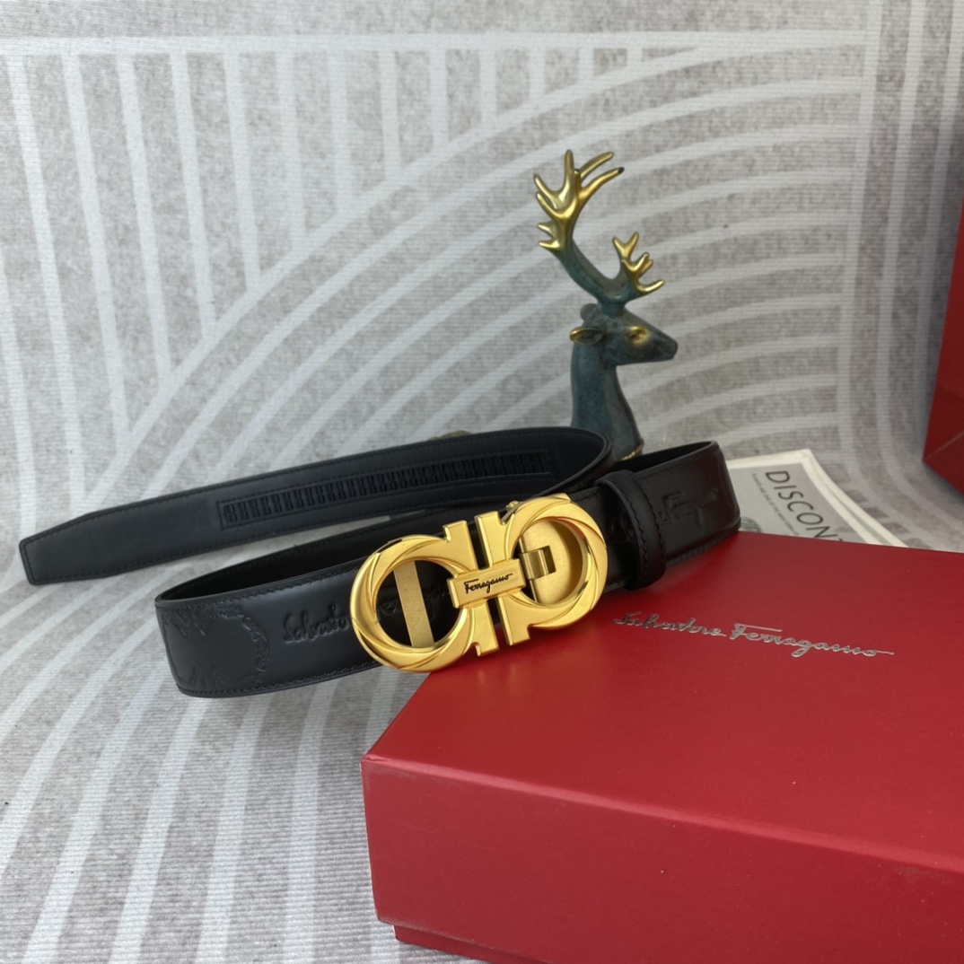 Ferragamo 菲拉格慕 特种皮腰带自动带系列 ， 五金精品不锈钢扣，手感柔软舒适 宽3.5CM