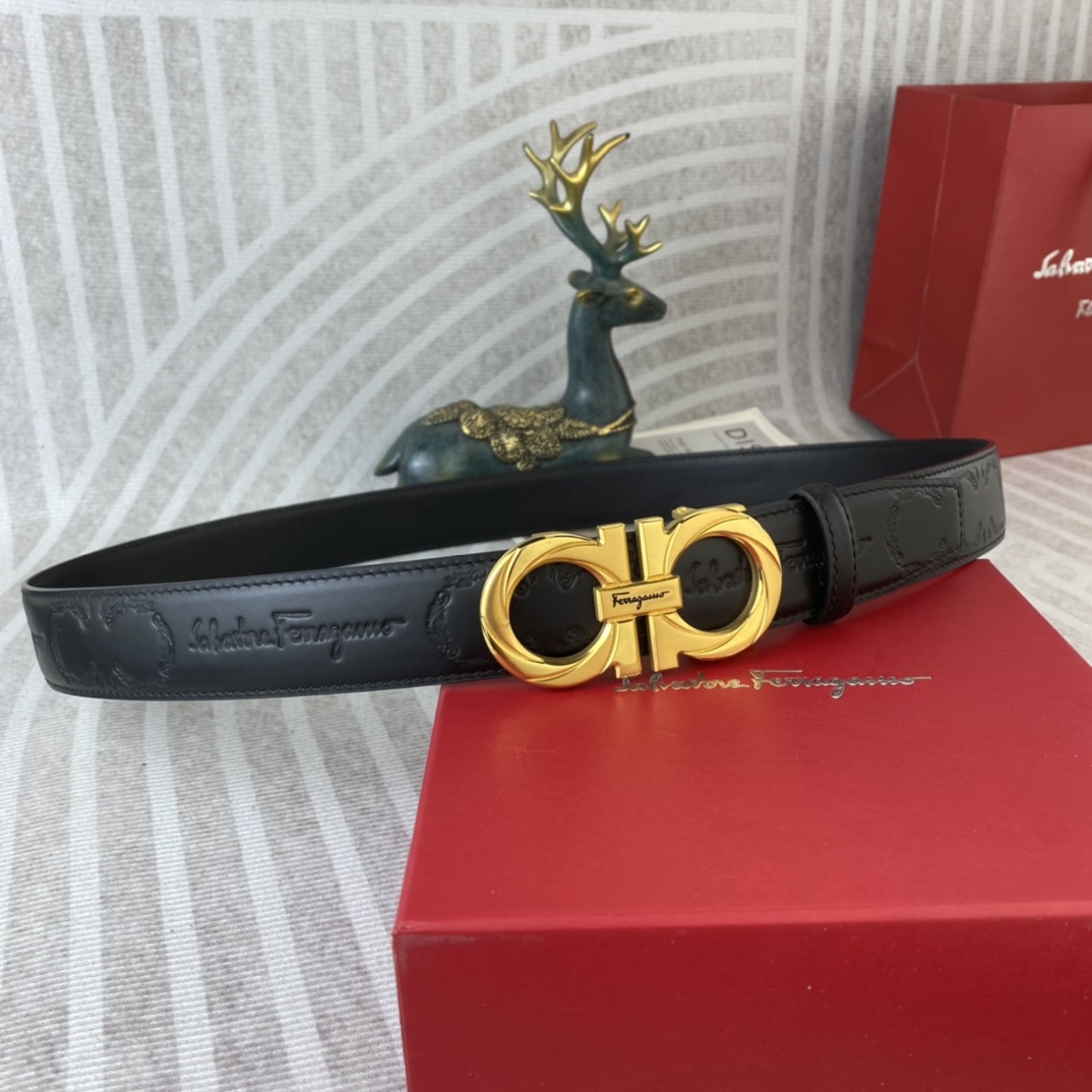 Ferragamo 菲拉格慕 特种皮腰带自动带系列 ， 五金精品不锈钢扣，手感柔软舒适 宽3.5CM