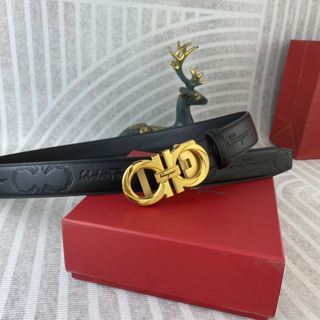 Ferragamo 菲拉格慕 特种皮腰带自动带系列 ， 五金精品不锈钢扣，手感柔软舒适 宽3.5CM