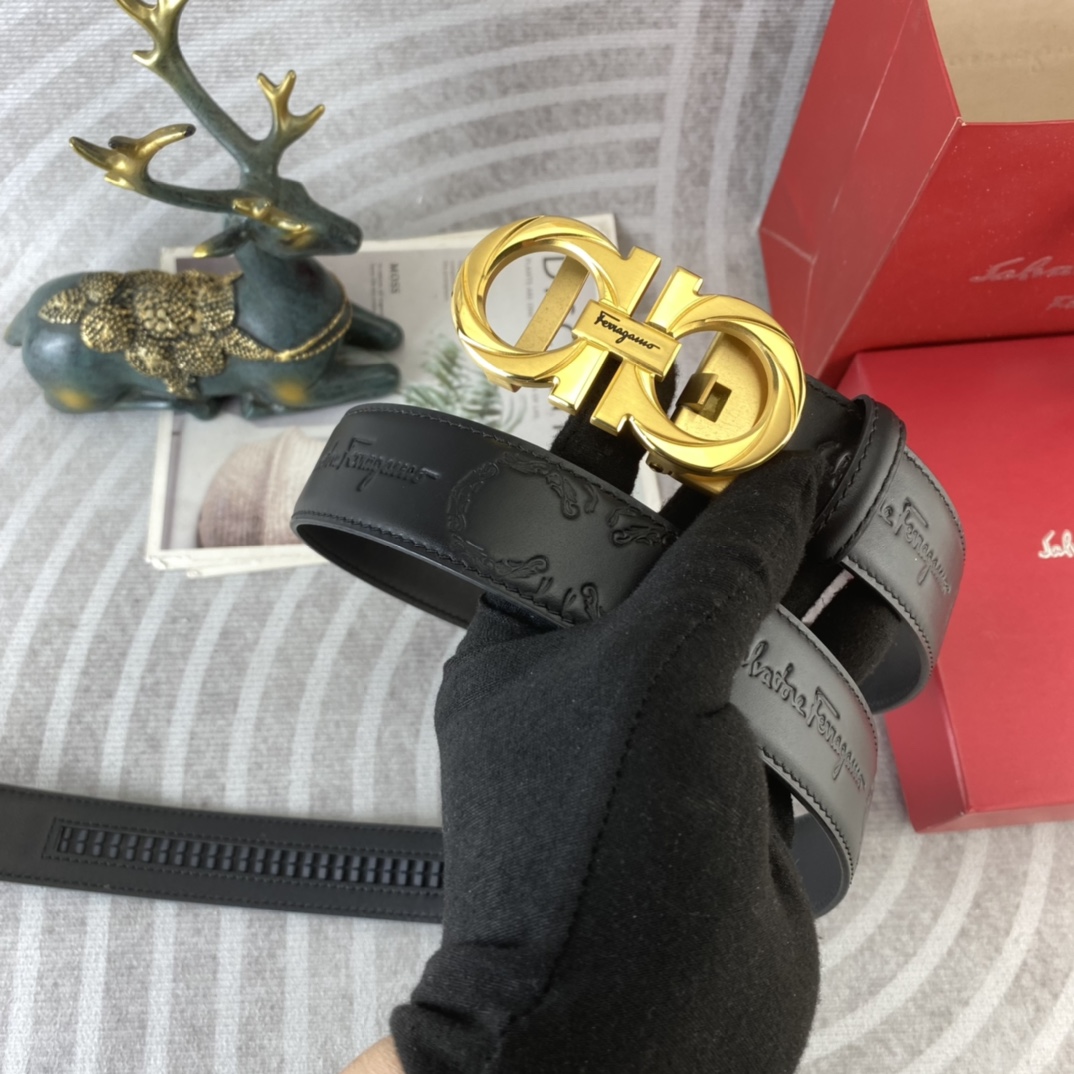 Ferragamo 菲拉格慕 特种皮腰带自动带系列 ， 五金精品不锈钢扣，手感柔软舒适 宽3.5CM