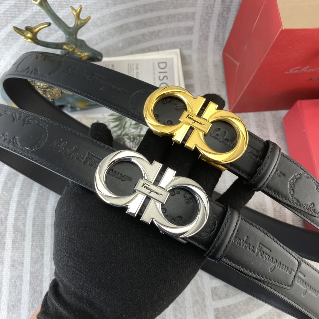 Ferragamo 菲拉格慕 特种皮腰带自动带系列 ， 五金精品不锈钢扣，手感柔软舒适 宽3.5CM