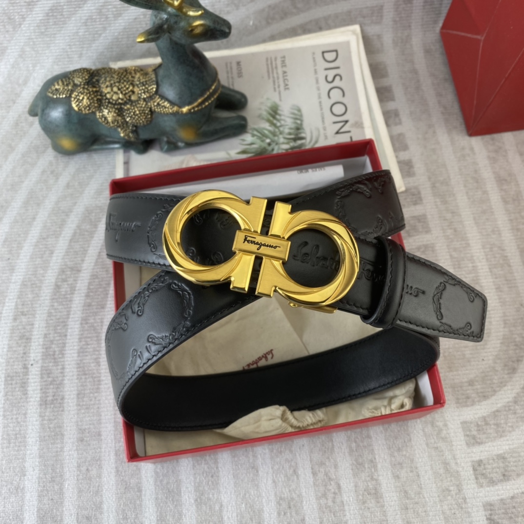 Ferragamo 菲拉格慕 特种皮腰带自动带系列 ， 五金精品不锈钢扣，手感柔软舒适 宽3.5CM