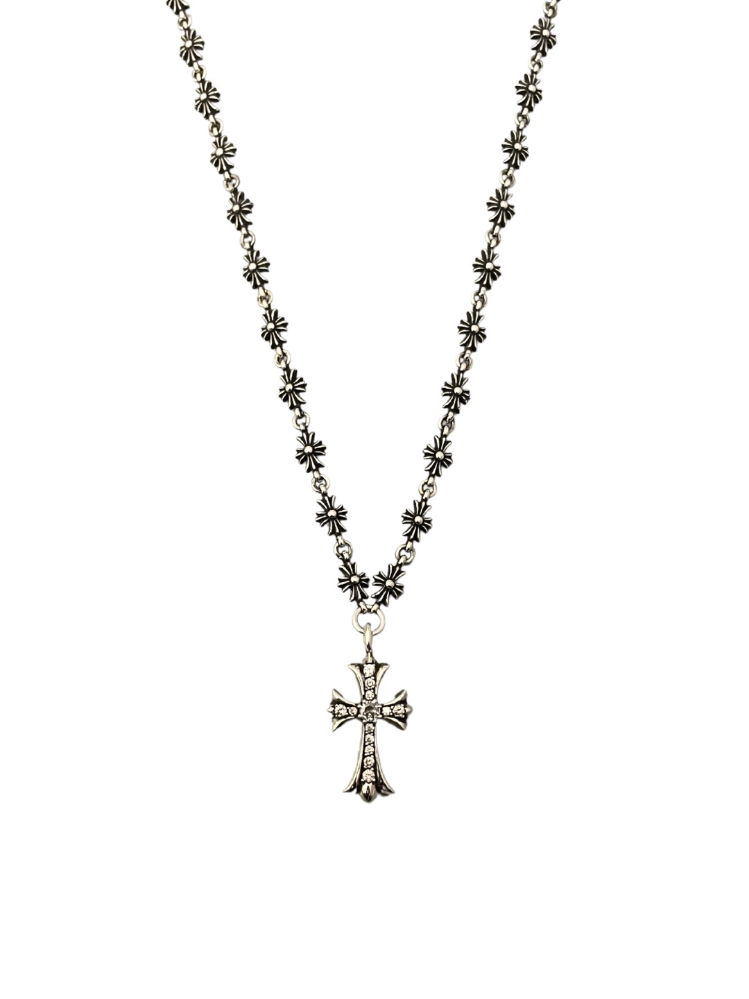 NO:114229,Croxin Stone-inlaid cross chain Handmade white diamonds Old texture High-quality Fashion matching size: 55-60cm Coding: 200880, jewelry quality, chrome hearts19860909克罗心 镶石十字架十字链 手工镶嵌白钻 做旧质感 质感高级 时尚搭配 size:55-60cm 编码:200880,饰品精品,chrome hearts,Jewelry