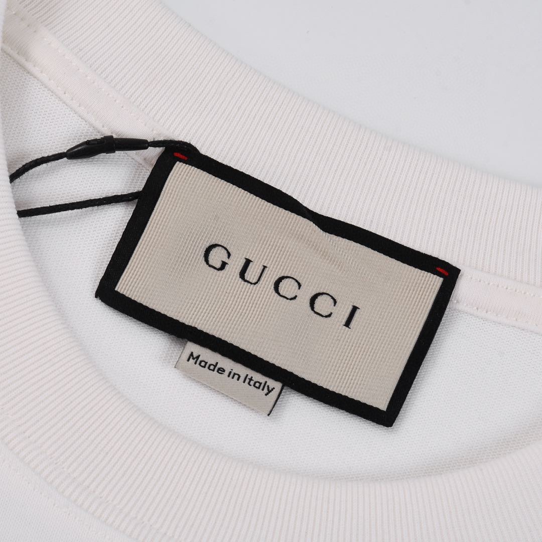古驰/Gucci 夏季新款 红黄绿三色刺绣字母圆领短袖T恤
