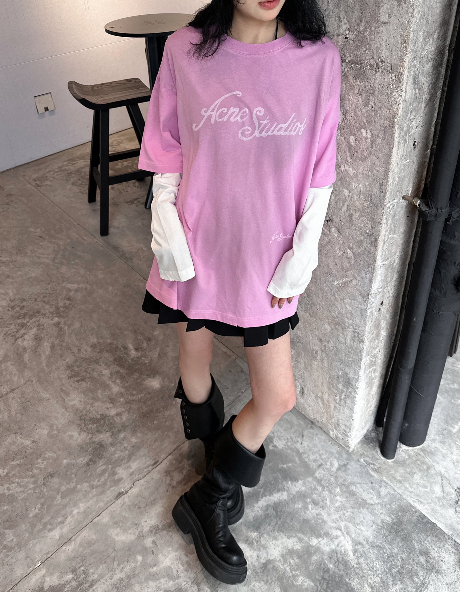  🆕ACNE｜新款t恤，磨毛棉面料柔软舒适轻薄修身，撞色假两件设计感十足，宽松版型男女同款，尺码Sml