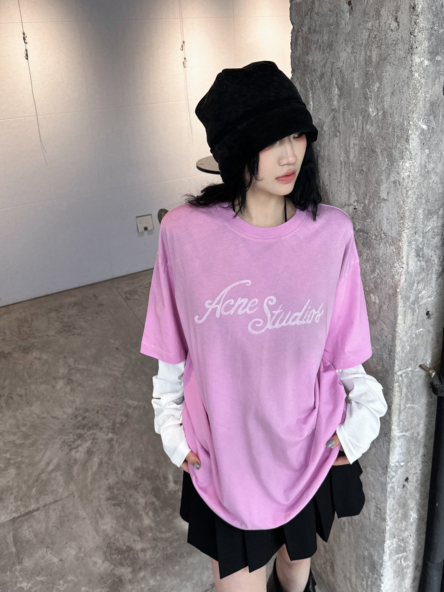  🆕ACNE｜新款t恤，磨毛棉面料柔软舒适轻薄修身，撞色假两件设计感十足，宽松版型男女同款，尺码Sml