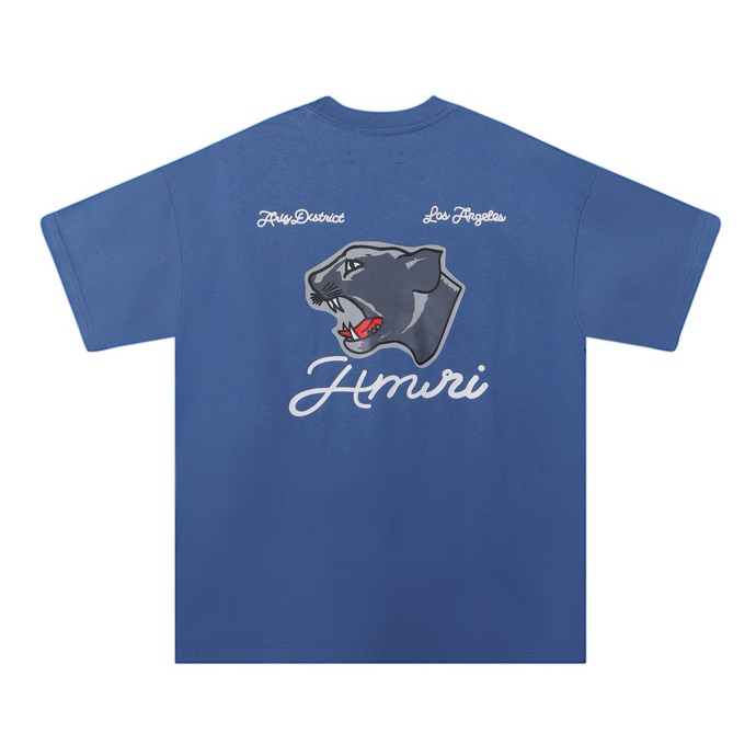 Amiri 2025 Spring/Summer Panther Print T-Shirt, Round Neck, Unisex, Street Style