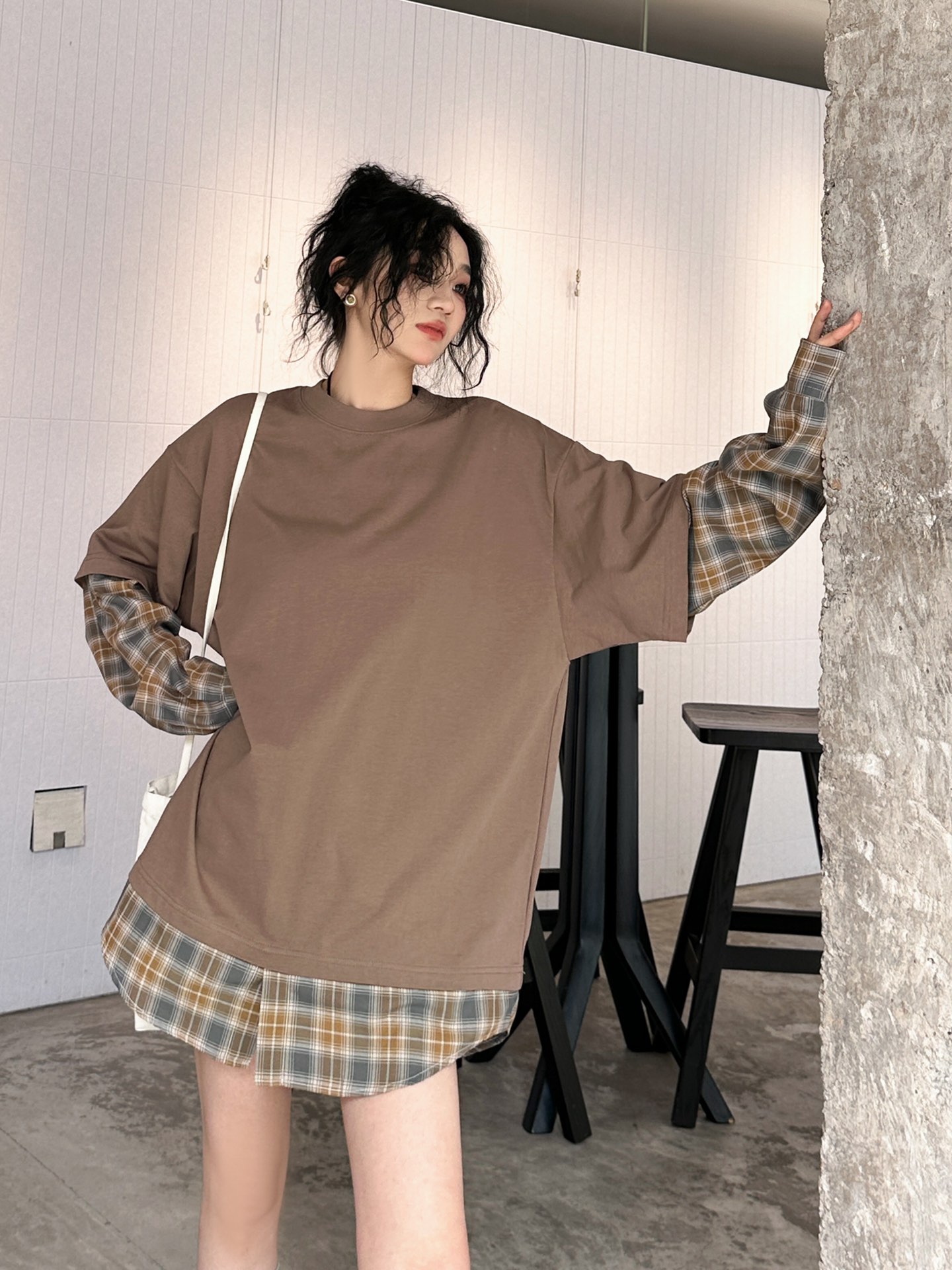  🆕ACNE｜新款长袖，磨毛棉面料，拼接定制格纹衬衫，假两件设计感十足，宽松版型不挑人，尺码Sml