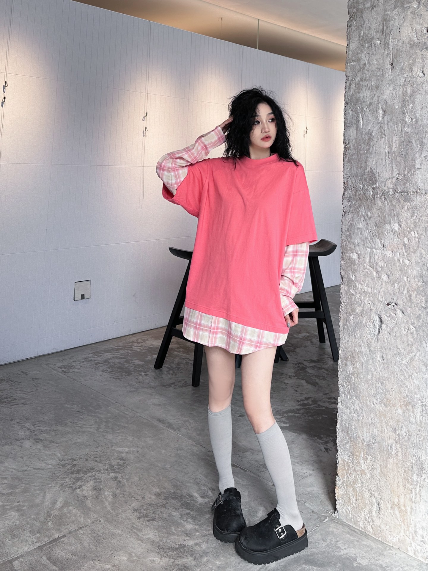  🆕ACNE｜新款长袖，磨毛棉面料，拼接定制格纹衬衫，假两件设计感十足，宽松版型不挑人，尺码Sml