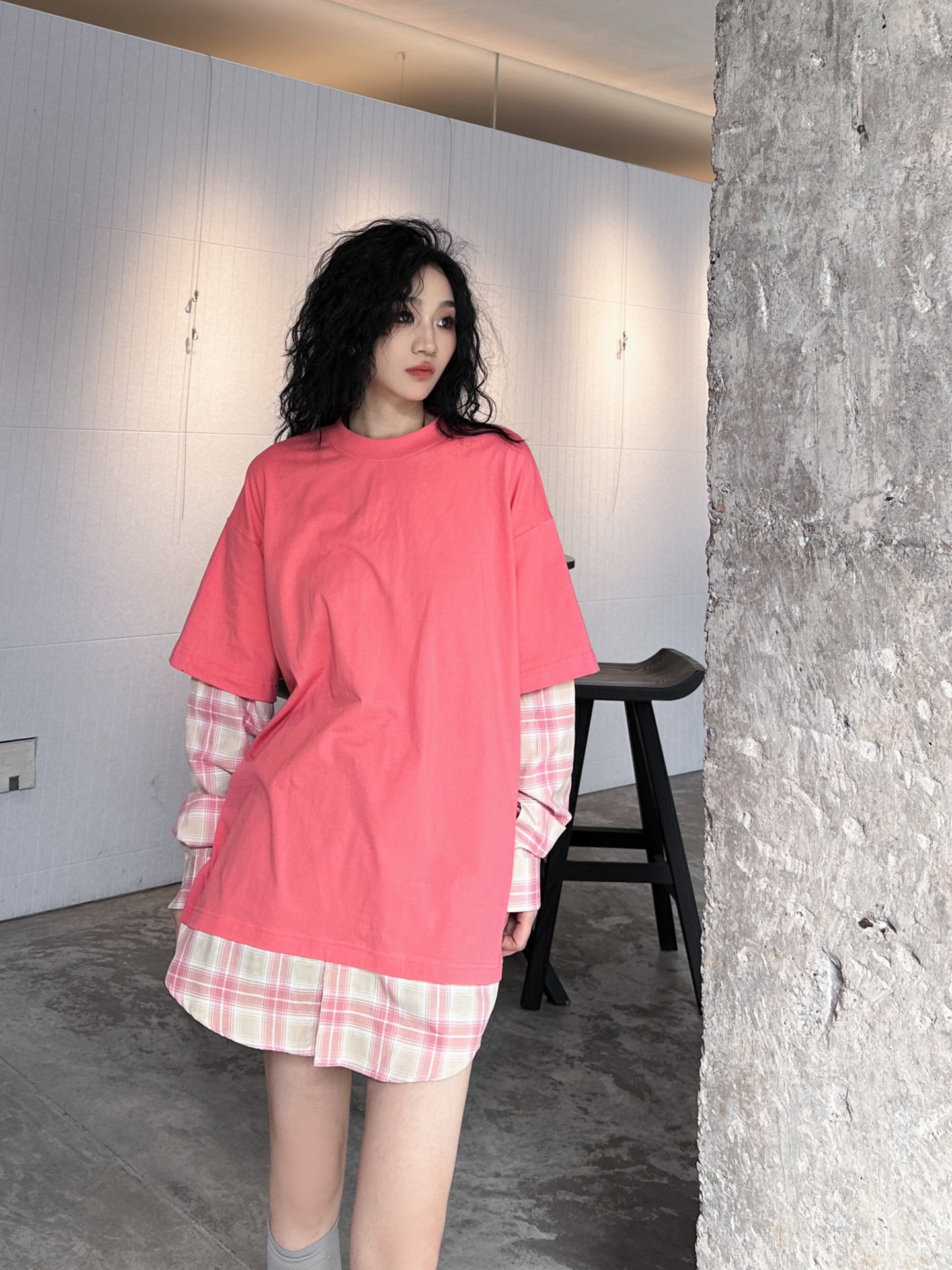  🆕ACNE｜新款长袖，磨毛棉面料，拼接定制格纹衬衫，假两件设计感十足，宽松版型不挑人，尺码Sml