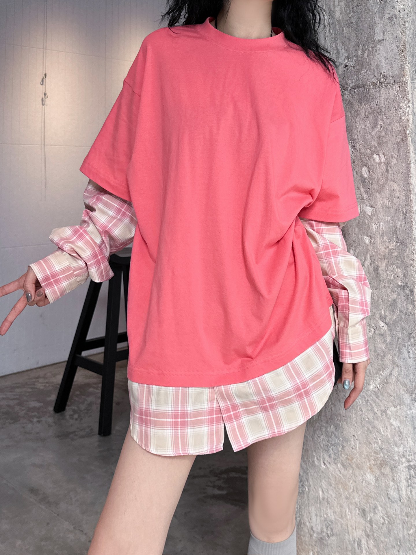  🆕ACNE｜新款长袖，磨毛棉面料，拼接定制格纹衬衫，假两件设计感十足，宽松版型不挑人，尺码Sml
