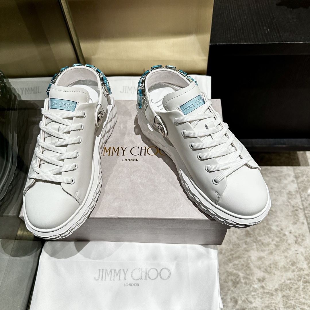 Jimmy Choo Diamond Detail Leather Sneakers/Slides - White, Size 35-40 9 i1741840996 1012 7