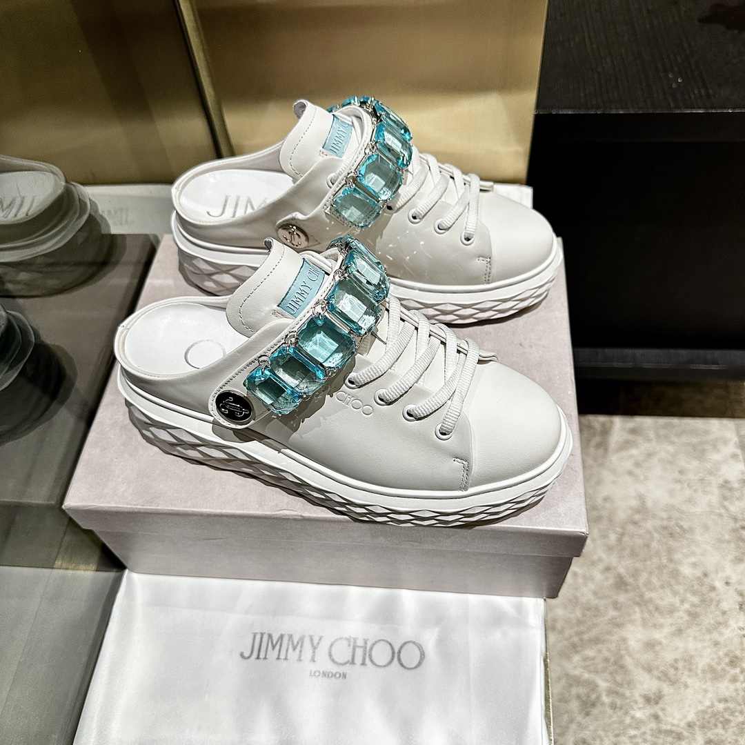 Jimmy Choo Diamond Detail Leather Sneakers/Slides - White, Size 35-40 2 i1741840996 1722 1