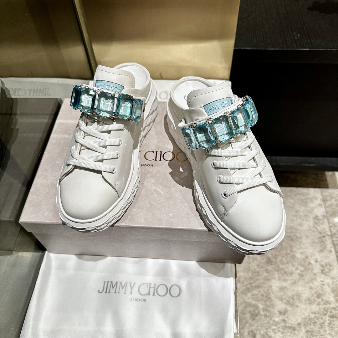 Jimmy Choo Diamond Detail Leather Sneakers/Slides - White, Size 35-40 3 i1741840996 2222 0
