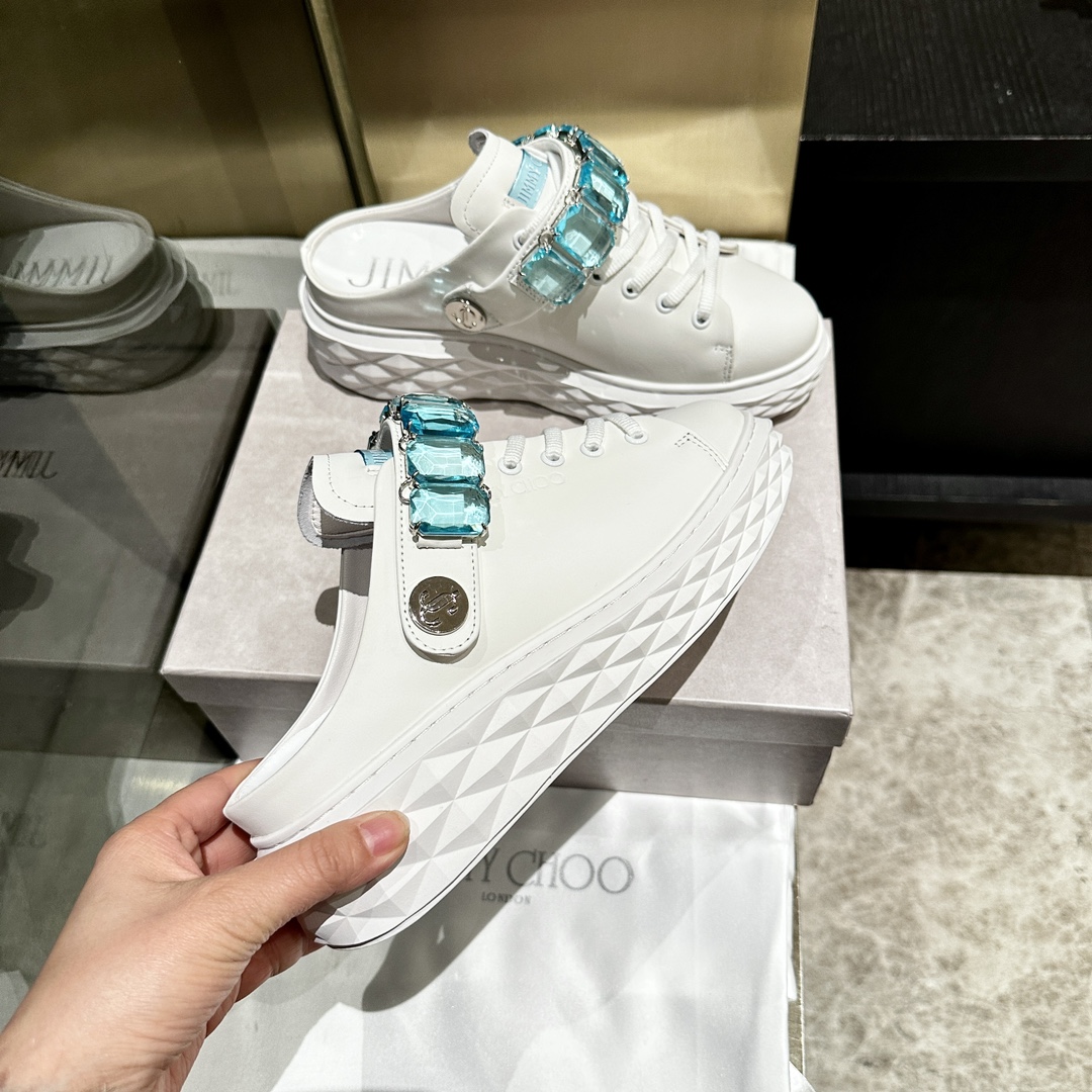 Jimmy Choo Diamond Detail Leather Sneakers/Slides - White, Size 35-40 4 i1741840996 2568 2