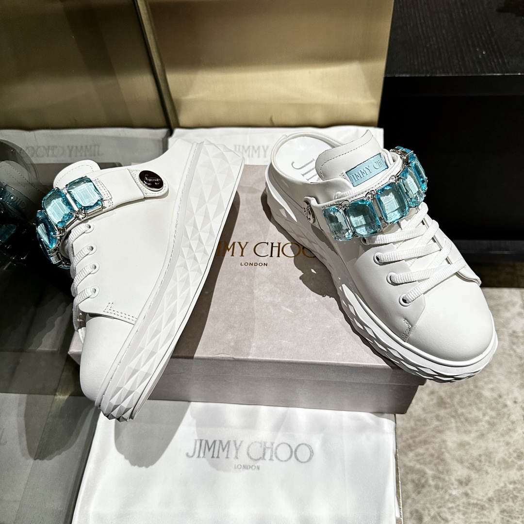 Jimmy Choo Diamond Detail Leather Sneakers/Slides - White, Size 35-40 8 i1741840996 2724 6