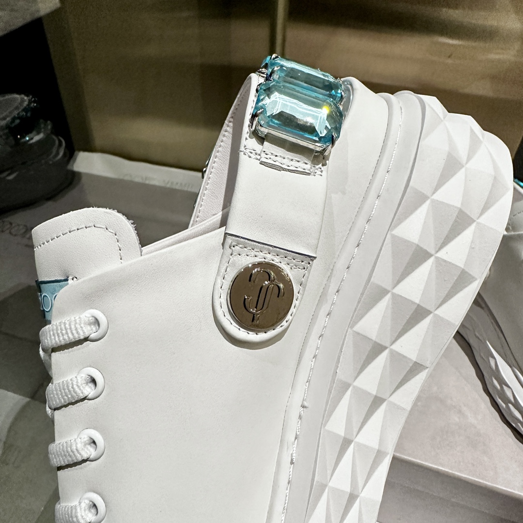 Jimmy Choo Diamond Detail Leather Sneakers/Slides - White, Size 35-40 10 i1741840996 3420 8
