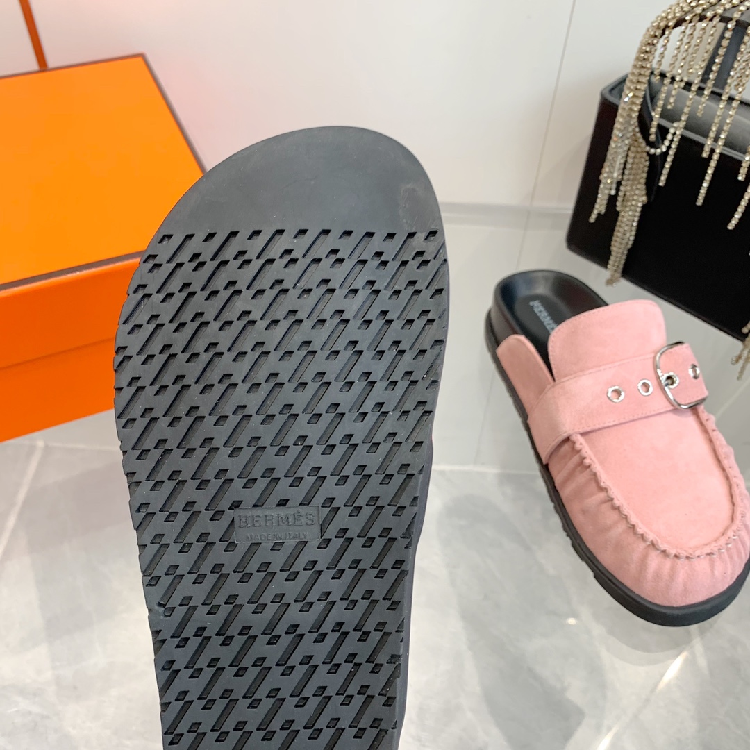 Hermes Women's Suede Wool Blend Half Slippers Trendy Mules - Pink 10 i1741876930 7463 8