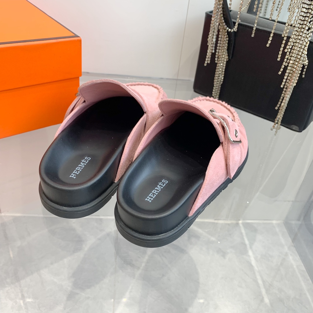 Hermes Women's Suede Wool Blend Half Slippers Trendy Mules - Pink 9 i1741876930 9794 7