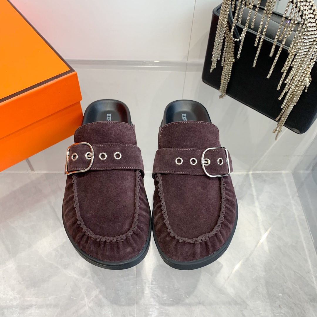 Hermès Women's Suede Leather Moccasin Slippers with Buckle Accent 3 i1741877034 1381 0
