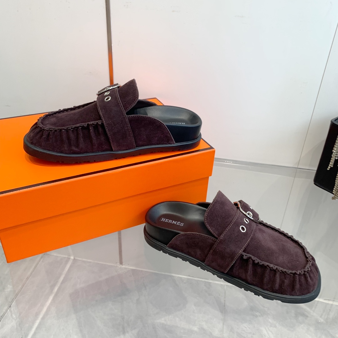 Hermès Women's Suede Leather Moccasin Slippers with Buckle Accent 9 i1741877034 4417 7