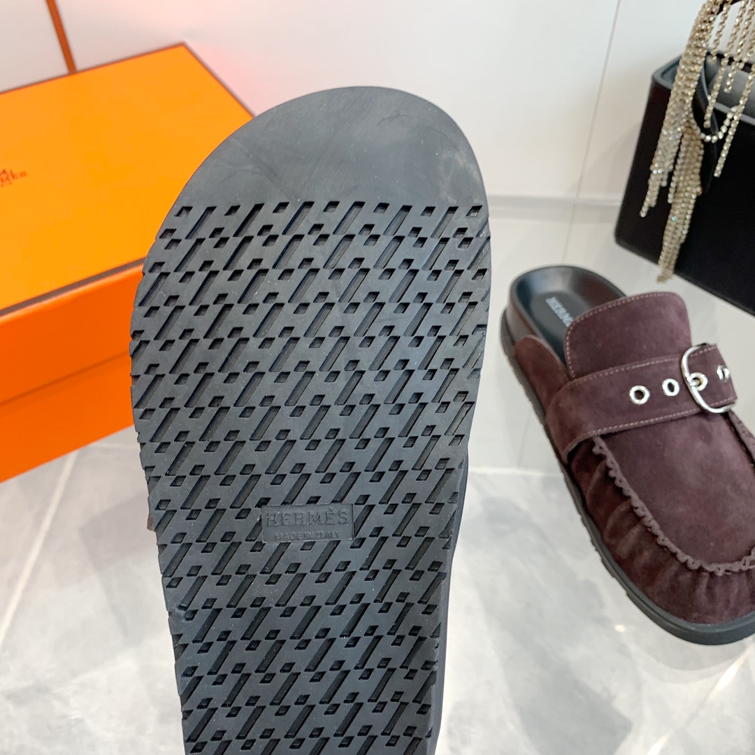 Hermès Women's Suede Leather Moccasin Slippers with Buckle Accent 10 i1741877034 6971 8