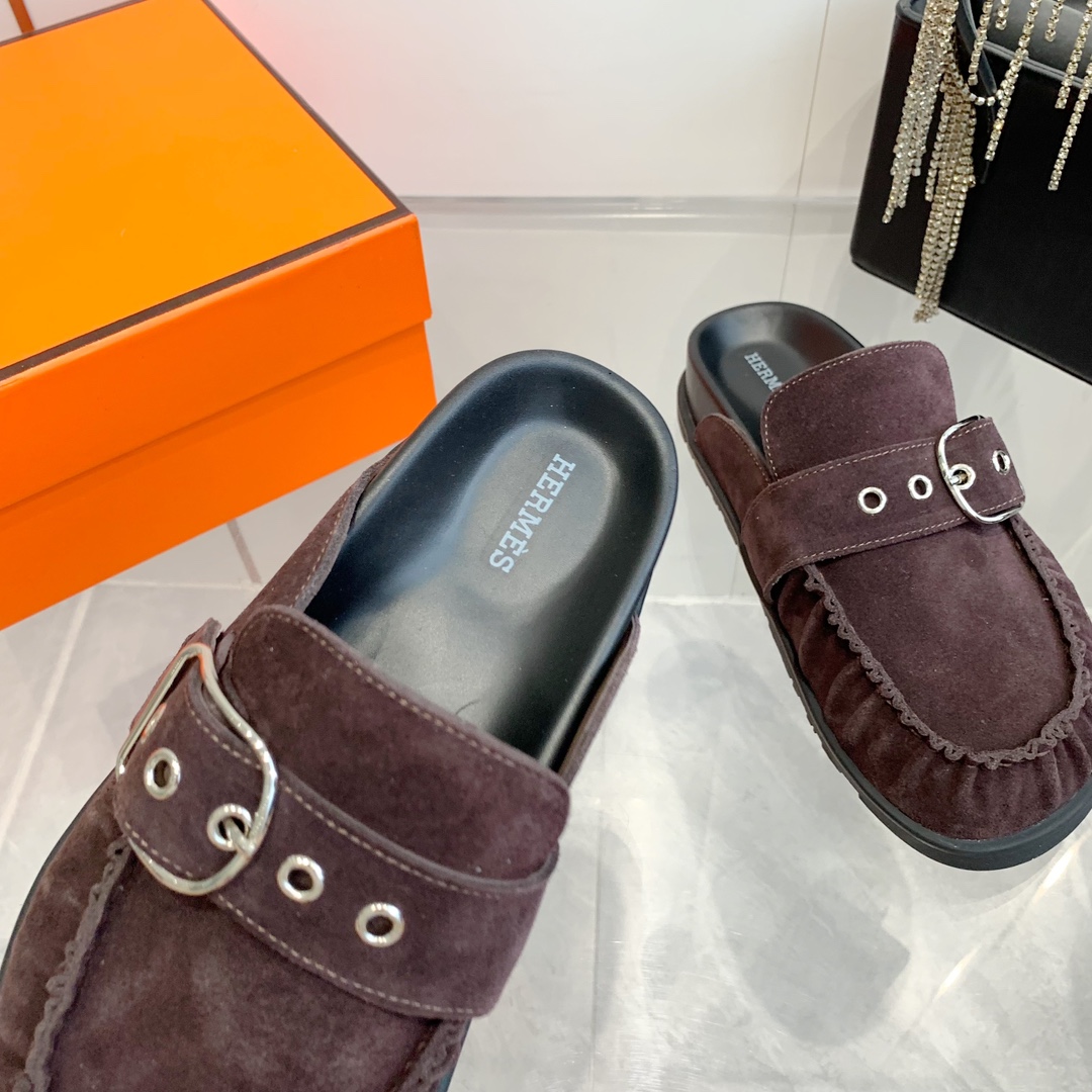 Hermès Women's Suede Leather Moccasin Slippers with Buckle Accent 7 i1741877034 8491 4