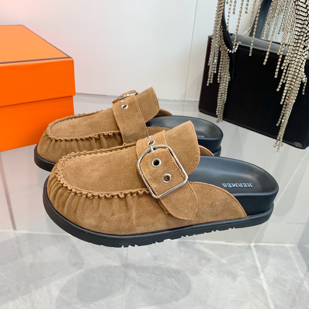 Hermes Suede Buckle Mules, Trendy Teddy Wool H Slippers, Women's Favorites 4 i1741877051 2492 1