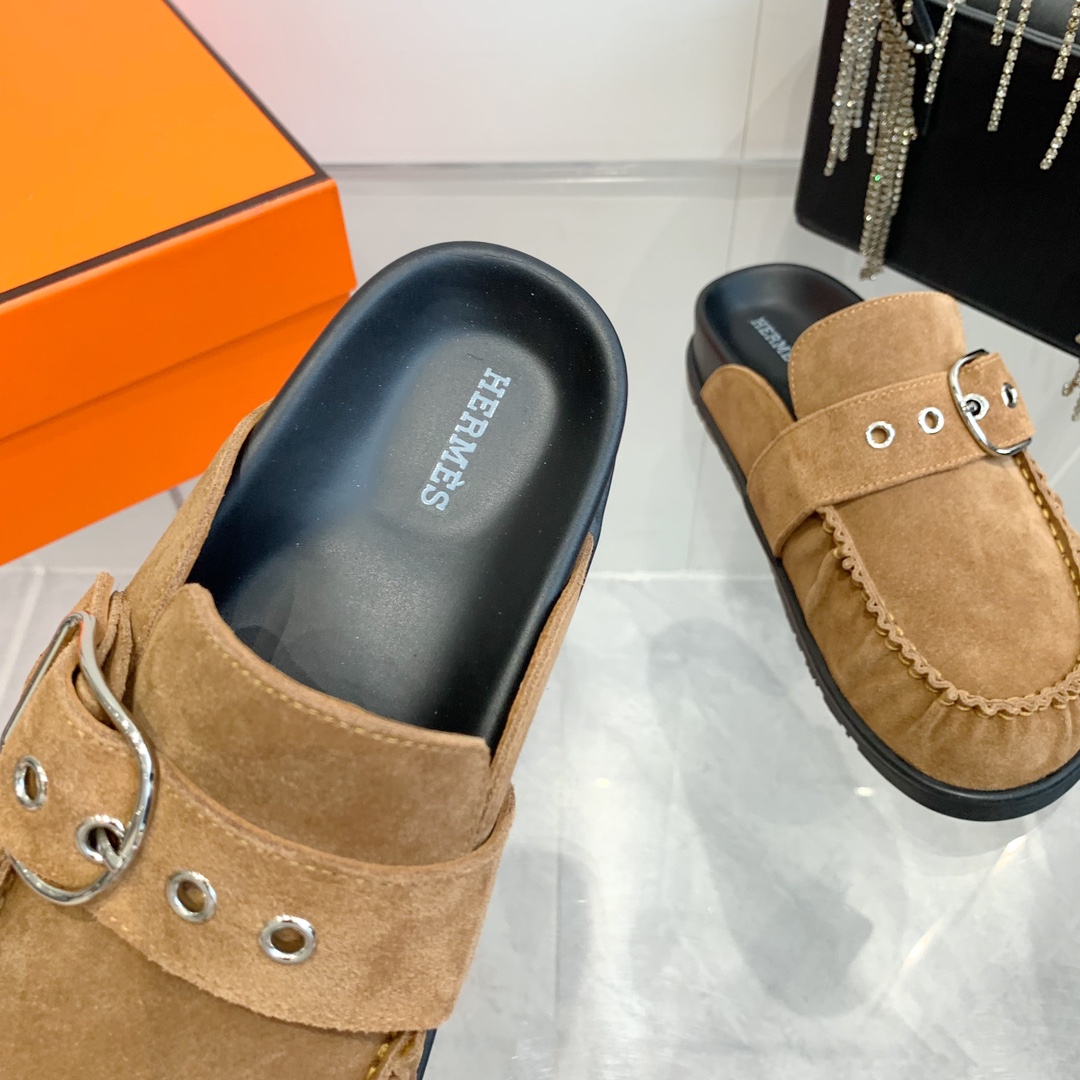 Hermes Suede Buckle Mules, Trendy Teddy Wool H Slippers, Women's Favorites 7 i1741877051 4058 4
