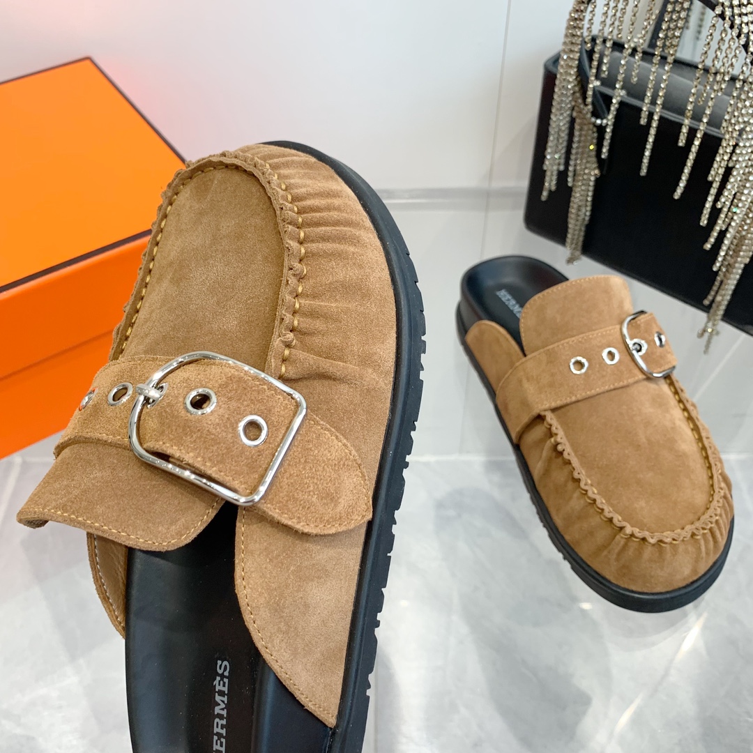 Hermes Suede Buckle Mules, Trendy Teddy Wool H Slippers, Women's Favorites 8 i1741877051 4515 5