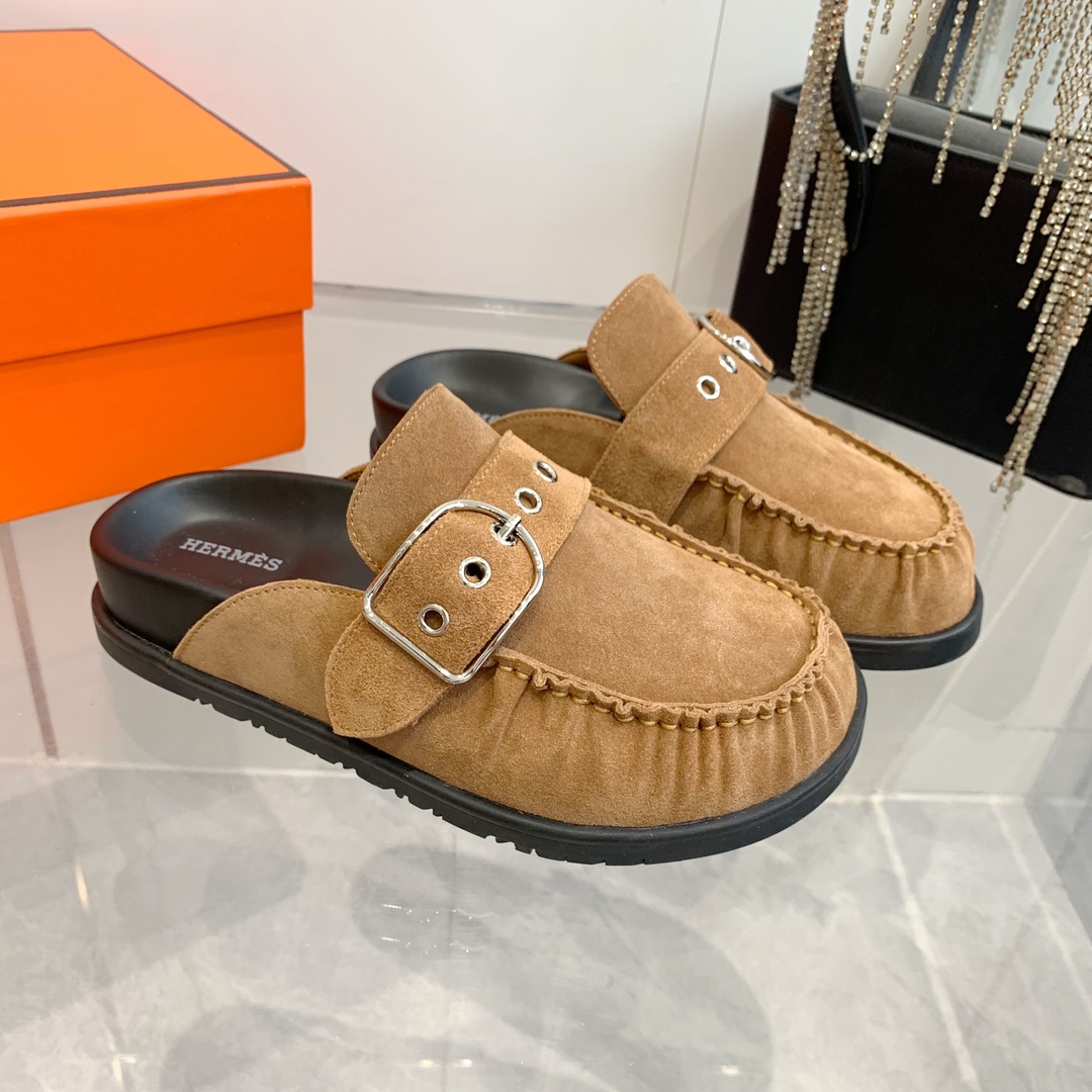 Hermes Suede Buckle Mules, Trendy Teddy Wool H Slippers, Women's Favorites 5 i1741877051 5503 2