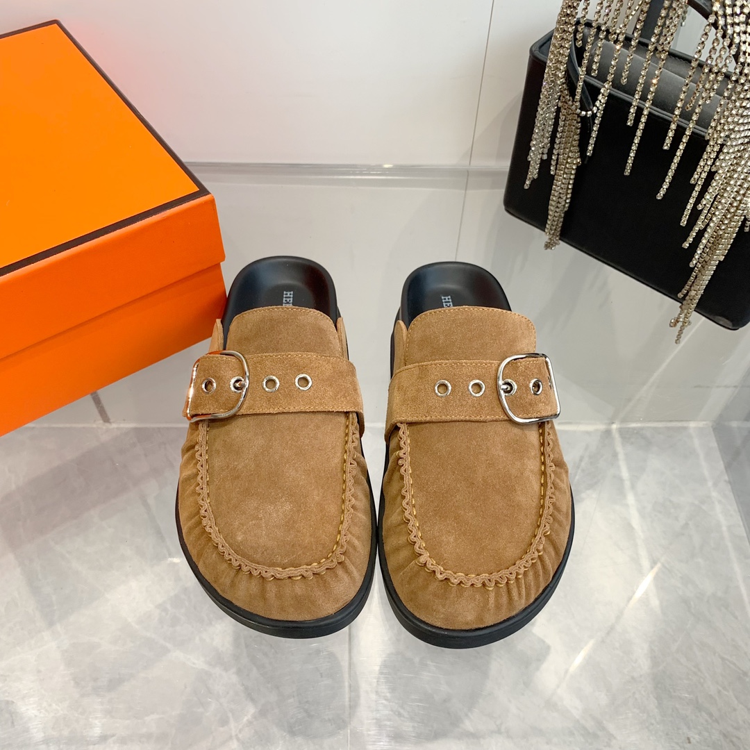 Hermes Suede Buckle Mules, Trendy Teddy Wool H Slippers, Women's Favorites 3 i1741877051 5847 0