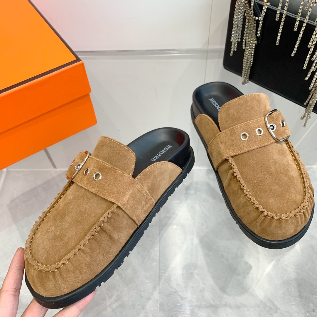 Hermes Suede Buckle Mules, Trendy Teddy Wool H Slippers, Women's Favorites 6 i1741877051 6513 3